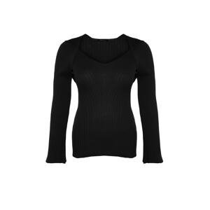 Trendyol Curve Black Wide Collar Corduroy Knitwear Sweater