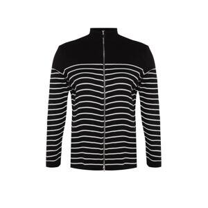 Trendyol Curve Black Striped Zipper Closure Knitwear Cardigan