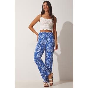 Happiness İstanbul Women's Blue Patterned Summer Loose Palazzo Pants