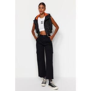 Trendyol Black High Waist Long Straight Jeans with Cargo Pocket