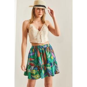 Bianco Lucci Women's Multi Patterned Viscose Mini Skirt with Ruffles