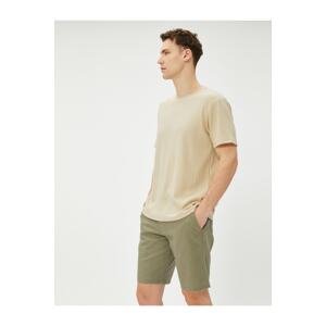 Koton Linen Blend Bermuda Shorts with Button Pocket Detail