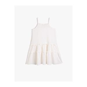 Koton Linen-Mixed Dress With Straps, Wide Cut, Ruffle Detailed Dress.