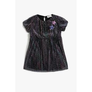 Koton Shiny Tulle Dress With Short Balloon Sleeves Embroidered Stars With Sequins and Lined.