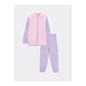 LC Waikiki Girls' Tracksuit Set with Color Block Long Sleeves with a Hoodie.