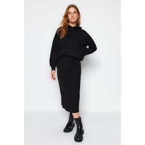Trendyol Black Basic Set with Hoodie and Skirt, Sweater Top-Top
