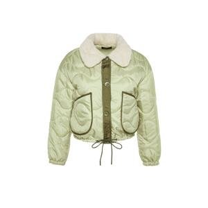 Trendyol Light Khaki Oversized Water-Repellent Quilted Inflatable Coat with Color Block and Plush Collar Detail