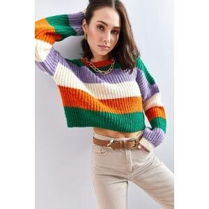 Bianco Lucci Women's Split Crop Knitwear Sweater