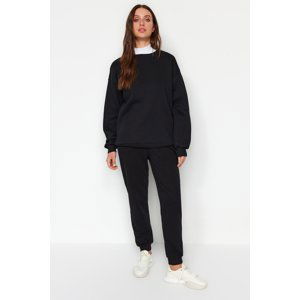 Trendyol Black Oversize/Loose Fit Crew Neck Thick/Fleece Knitted Sweatshirt