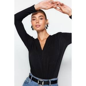Trendyol Black Stone Printed Double Breasted Collar Long Sleeves Padded Flexible Knitted Snaps Body