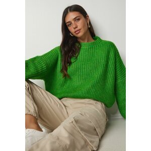 Happiness İstanbul Women's Light Green Basic Knitwear Sweater with Balloon Sleeves