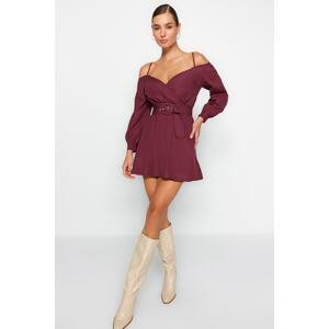 Trendyol Burgundy Belted Mini Woven Dress