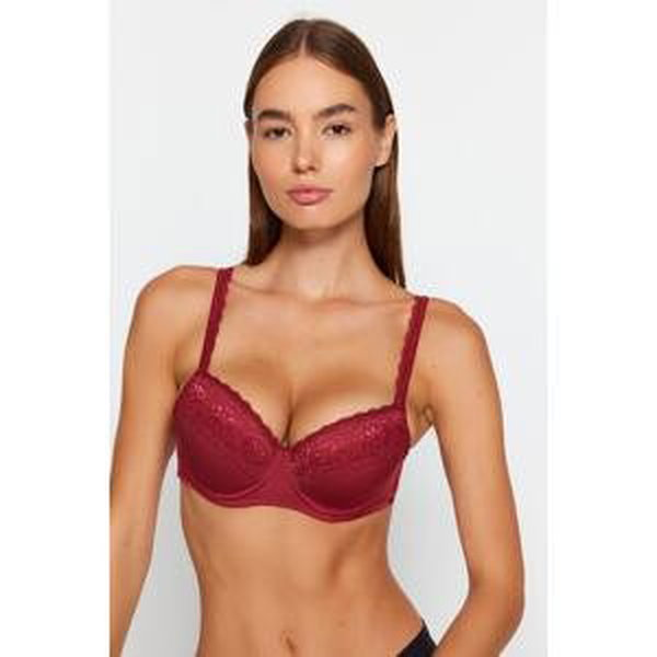 Trendyol Claret Red Polyamide Lace Detailed Covered Bra