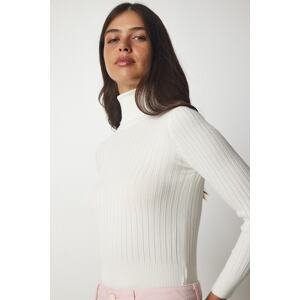 Happiness İstanbul Women's Bone Turtleneck Corduroy Basic Sweater