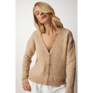 Happiness İstanbul Women's Biscuit Stylish Buttoned Knitwear Cardigan