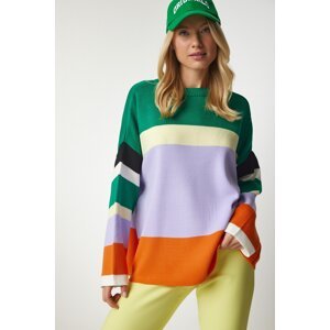 Happiness İstanbul Women's Green Lilac Color Block Knitwear Sweater