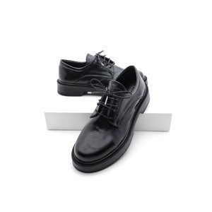 Marjin Women's Oxford Shoes with Lace-up Masculine Casual Shoes Tisat Black Snake