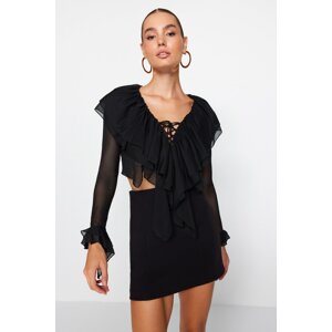 Trendyol Black Tulle Ruffle Blouse