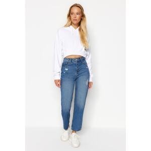 Trendyol Blue Ripped High Waist Straight Jeans