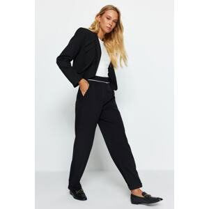 Trendyol Black Wide Leg/Wide Leg Belt Piping Detail Woven Trousers