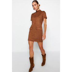 Trendyol Brown Suede High Neck Woven Dress