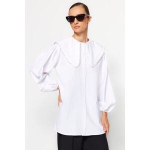 Trendyol White Woven Shirt with Collar with Accessory Detail