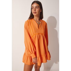 Happiness İstanbul Women's Orange Guipure Detailed Tunic Dress