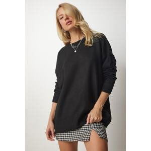 Happiness İstanbul Women's Black Crew Neck Oversized Knitwear Sweater