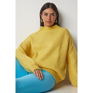 Happiness İstanbul Women's Yellow Stand-Up Collar Basic Knitwear Sweater