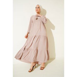 Bigdart 1627 Collar Lace-Up Hijab Dress - C. Beige