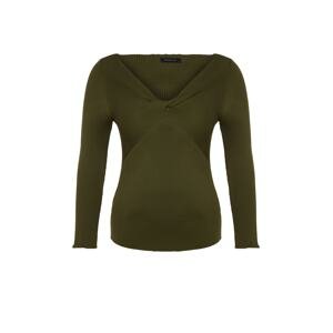 Trendyol Curve Dark Green Collar Detailed Knitwear Sweater