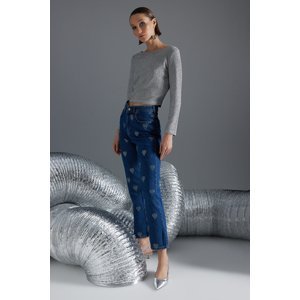 Trendyol Blue Stone Detailed High Waist Straight Jeans