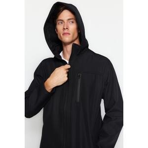 Trendyol Black Men's Regular Fit Hooded Outdoor Softshell Parka Coat.
