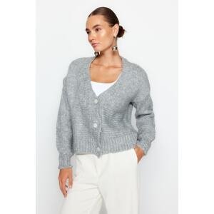 Trendyol Gray Soft Textured Patterned V-Neck Knitwear Cardigan