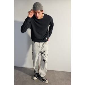 Trendyol Anthracite Men's Limited Edition Basic Relaxed Fit Wash-Effect 100% Cotton Sweatshirt.