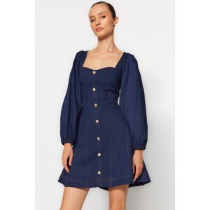Trendyol Navy Blue Waist Opening Mini Stitch Detail Woven Shirt Dress