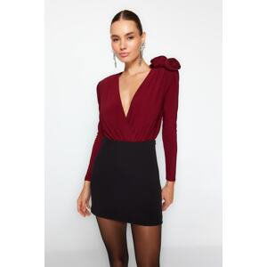 Trendyol Burgundy Double Breasted Collar Accessory Bodysuit