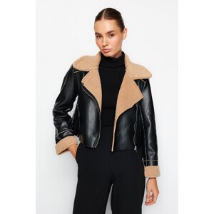 Trendyol Black Oversize Inner Plush Faux Leather Coat