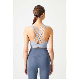 LOS OJOS Blue Gray Supported Back Detailed Covered Sports Bra