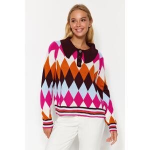 Trendyol Purple Polo Collar Diamond Patterned Sweater Knitwear Sweater