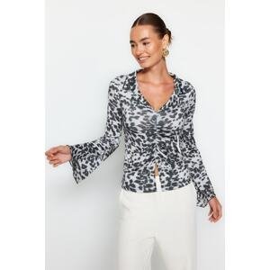 Trendyol Multicolored Slim-Printed Shirred Sleeveless Shirt Collar Flexible Knitted Blouse