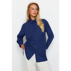 Trendyol Oil Trench Coat Detailed, Woven Cotton Shirt
