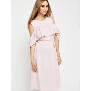 Midi cold shoulders dress made of smooth fabric pink