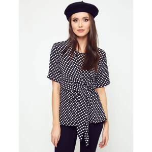 Polka dot blouse with decorative binding black