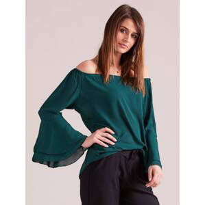 Blouse with carmen neckline and flounces at the sleeves green