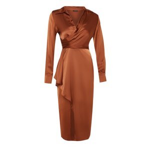 Trendyol Brown Wrapped Woven Satin Elegant Evening Dress