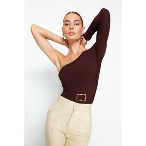 Trendyol Brown Belt Detail One-Shoulder Fitted/Sticky Knitted Body with Snap Snaps