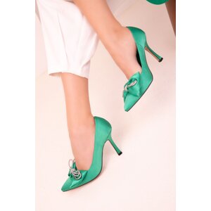 Soho Green Satin Women's Classic Heeled Shoes 17747