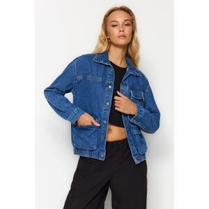 Trendyol Blue Oversized Denim Jacket with Cargo Pocket