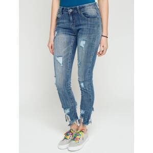 Jeans with tears and decorative zipper blue